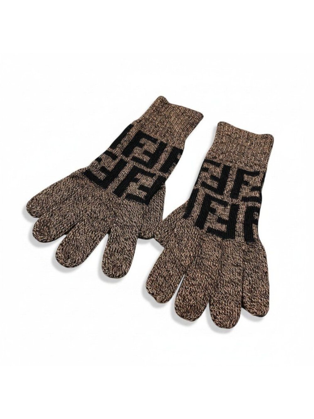Fendi Gloves Zucca Pattern FF Logo 42 Brown Black Wool
